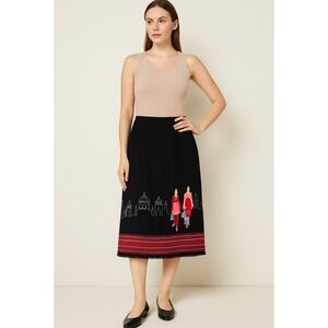 VTG Easel Black Embroidered Skirt Cityscape Women Figures Boho Art Sz S